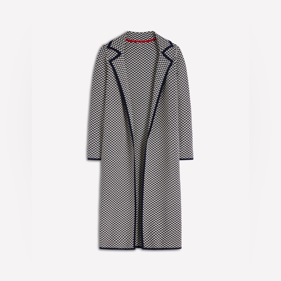 NWT Boden Jacquard Coatigan in Navy Ivory Dogtooth - Picture 6 of 11